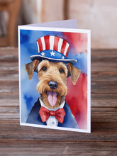 Load image into Gallery viewer, Airedale Terrier Patriotic American Greeting Cards - Blank Note Cards – 8-Pack of Artist-Designed Cards with Envelopes