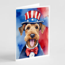 Load image into Gallery viewer, Airedale Terrier Patriotic American Greeting Cards - Blank Note Cards – 8-Pack of Artist-Designed Cards with Envelopes