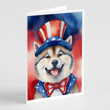 Load image into Gallery viewer, Akita Patriotic American Greeting Cards - Blank Note Cards – 8-Pack of Artist-Designed Cards with Envelopes