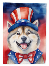 Load image into Gallery viewer, Akita Patriotic American Garden Flag – Dog in Uncle Sam Hat | Red, White &amp; Blue Outdoor Decor