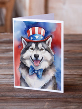 Load image into Gallery viewer, Alaskan Malamute Patriotic American Greeting Cards - Blank Note Cards – 8-Pack of Artist-Designed Cards with Envelopes