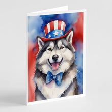 Load image into Gallery viewer, Alaskan Malamute Patriotic American Greeting Cards - Blank Note Cards – 8-Pack of Artist-Designed Cards with Envelopes