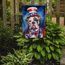 Load image into Gallery viewer, American Bulldog Patriotic American Garden Flag – Dog in Uncle Sam Hat | Red, White &amp; Blue Outdoor Decor