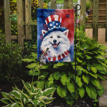Load image into Gallery viewer, American Eskimo Patriotic American Garden Flag – Dog in Uncle Sam Hat | Red, White &amp; Blue Outdoor Decor