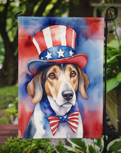 Load image into Gallery viewer, American Foxhound Patriotic American Garden Flag – Dog in Uncle Sam Hat | Red, White &amp; Blue Outdoor Decor