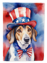 Load image into Gallery viewer, American Foxhound Patriotic American Garden Flag – Dog in Uncle Sam Hat | Red, White &amp; Blue Outdoor Decor
