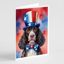 Load image into Gallery viewer, American Water Spaniel Patriotic American Greeting Cards - Blank Note Cards – 8-Pack of Artist-Designed Cards with Envelopes