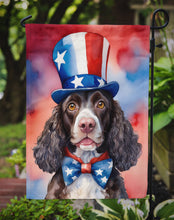 Load image into Gallery viewer, American Water Spaniel Patriotic American Garden Flag – Dog in Uncle Sam Hat | Red, White &amp; Blue Outdoor Decor