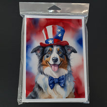 Load image into Gallery viewer, Australian Shepherd Patriotic American Greeting Cards - Blank Note Cards – 8-Pack of Artist-Designed Cards with Envelopes