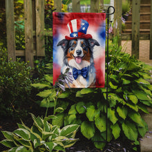 Load image into Gallery viewer, Australian Shepherd Patriotic American Garden Flag – Dog in Uncle Sam Hat | Red, White &amp; Blue Outdoor Decor