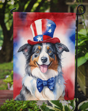 Load image into Gallery viewer, Australian Shepherd Patriotic American Garden Flag – Dog in Uncle Sam Hat | Red, White &amp; Blue Outdoor Decor