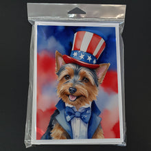 Load image into Gallery viewer, Australian Terrier Patriotic American Greeting Cards - Blank Note Cards – 8-Pack of Artist-Designed Cards with Envelopes