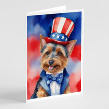Load image into Gallery viewer, Australian Terrier Patriotic American Greeting Cards - Blank Note Cards – 8-Pack of Artist-Designed Cards with Envelopes