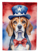 Load image into Gallery viewer, Beagle Patriotic American Garden Flag – Dog in Uncle Sam Hat | Red, White &amp; Blue Outdoor Decor
