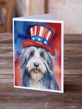 Load image into Gallery viewer, Bearded Collie Patriotic American Greeting Cards - Blank Note Cards – 8-Pack of Artist-Designed Cards with Envelopes
