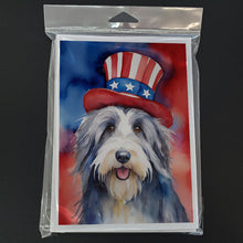 Load image into Gallery viewer, Bearded Collie Patriotic American Greeting Cards - Blank Note Cards – 8-Pack of Artist-Designed Cards with Envelopes
