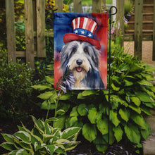 Load image into Gallery viewer, Bearded Collie Patriotic American Garden Flag – Dog in Uncle Sam Hat | Red, White &amp; Blue Outdoor Decor