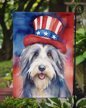 Load image into Gallery viewer, Bearded Collie Patriotic American Garden Flag – Dog in Uncle Sam Hat | Red, White &amp; Blue Outdoor Decor