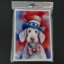 Load image into Gallery viewer, Bedlington Terrier Patriotic American Greeting Cards - Blank Note Cards – 8-Pack of Artist-Designed Cards with Envelopes