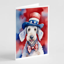 Load image into Gallery viewer, Bedlington Terrier Patriotic American Greeting Cards - Blank Note Cards – 8-Pack of Artist-Designed Cards with Envelopes