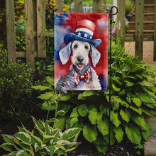 Load image into Gallery viewer, Bedlington Terrier Patriotic American Garden Flag – Dog in Uncle Sam Hat | Red, White &amp; Blue Outdoor Decor