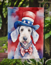 Load image into Gallery viewer, Bedlington Terrier Patriotic American Garden Flag – Dog in Uncle Sam Hat | Red, White &amp; Blue Outdoor Decor