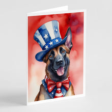 Load image into Gallery viewer, Belgian Malinois Patriotic American Greeting Cards - Blank Note Cards – 8-Pack of Artist-Designed Cards with Envelopes