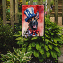 Load image into Gallery viewer, Belgian Malinois Patriotic American Garden Flag – Dog in Uncle Sam Hat | Red, White &amp; Blue Outdoor Decor