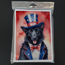 Load image into Gallery viewer, Belgian Sheepdog Patriotic American Greeting Cards - Blank Note Cards – 8-Pack of Artist-Designed Cards with Envelopes