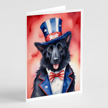 Load image into Gallery viewer, Belgian Sheepdog Patriotic American Greeting Cards - Blank Note Cards – 8-Pack of Artist-Designed Cards with Envelopes