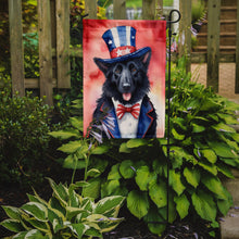 Load image into Gallery viewer, Belgian Sheepdog Patriotic American Garden Flag – Dog in Uncle Sam Hat | Red, White &amp; Blue Outdoor Decor