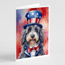 Load image into Gallery viewer, Bergamasco Sheepdog Patriotic American Greeting Cards - Blank Note Cards – 8-Pack of Artist-Designed Cards with Envelopes