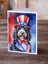 Load image into Gallery viewer, Bernedoodle Patriotic American Greeting Cards - Blank Note Cards – 8-Pack of Artist-Designed Cards with Envelopes