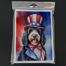Load image into Gallery viewer, Bernedoodle Patriotic American Greeting Cards - Blank Note Cards – 8-Pack of Artist-Designed Cards with Envelopes