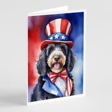 Load image into Gallery viewer, Bernedoodle Patriotic American Greeting Cards - Blank Note Cards – 8-Pack of Artist-Designed Cards with Envelopes