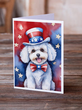 Load image into Gallery viewer, Bichon Frise Patriotic American Greeting Cards - Blank Note Cards – 8-Pack of Artist-Designed Cards with Envelopes