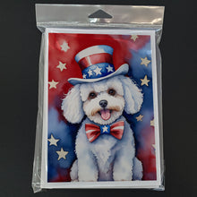 Load image into Gallery viewer, Bichon Frise Patriotic American Greeting Cards - Blank Note Cards – 8-Pack of Artist-Designed Cards with Envelopes