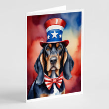 Load image into Gallery viewer, Black and Tan Coonhound Patriotic American Greeting Cards - Blank Note Cards – 8-Pack of Artist-Designed Cards with Envelopes