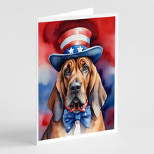 Load image into Gallery viewer, Bloodhound Patriotic American Greeting Cards - Blank Note Cards – 8-Pack of Artist-Designed Cards with Envelopes