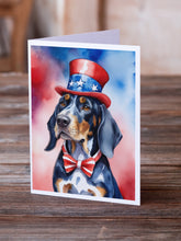 Load image into Gallery viewer, Bluetick Coonhound Patriotic American Greeting Cards - Blank Note Cards – 8-Pack of Artist-Designed Cards with Envelopes