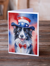 Load image into Gallery viewer, Border Collie Patriotic American Greeting Cards - Blank Note Cards – 8-Pack of Artist-Designed Cards with Envelopes