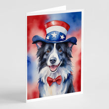Load image into Gallery viewer, Border Collie Patriotic American Greeting Cards - Blank Note Cards – 8-Pack of Artist-Designed Cards with Envelopes
