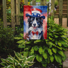 Load image into Gallery viewer, Border Collie Patriotic American Garden Flag – Dog in Uncle Sam Hat | Red, White &amp; Blue Outdoor Decor