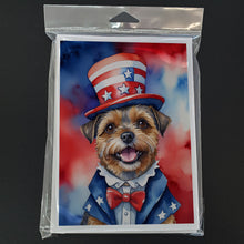 Load image into Gallery viewer, Border Terrier Patriotic American Greeting Cards - Blank Note Cards – 8-Pack of Artist-Designed Cards with Envelopes