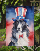 Load image into Gallery viewer, Borzoi Patriotic American Garden Flag – Dog in Uncle Sam Hat | Red, White &amp; Blue Outdoor Decor