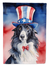 Load image into Gallery viewer, Borzoi Patriotic American Garden Flag – Dog in Uncle Sam Hat | Red, White &amp; Blue Outdoor Decor