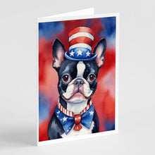 Load image into Gallery viewer, Boston Terrier Patriotic American Greeting Cards - Blank Note Cards – 8-Pack of Artist-Designed Cards with Envelopes