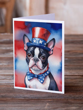Load image into Gallery viewer, Boston Terrier Patriotic American Greeting Cards - Blank Note Cards – 8-Pack of Artist-Designed Cards with Envelopes
