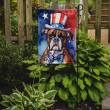 Load image into Gallery viewer, Boxer Patriotic American Garden Flag – Dog in Uncle Sam Hat | Red, White &amp; Blue Outdoor Decor