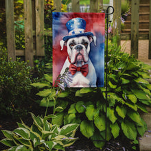Load image into Gallery viewer, White Boxer Patriotic American Garden Flag – Dog in Uncle Sam Hat | Red, White &amp; Blue Outdoor Decor